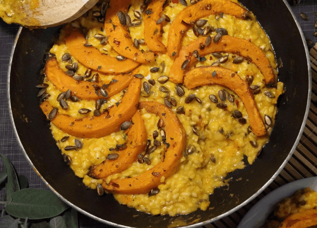 Risotto met geroosterde pompoen en geitenkaas